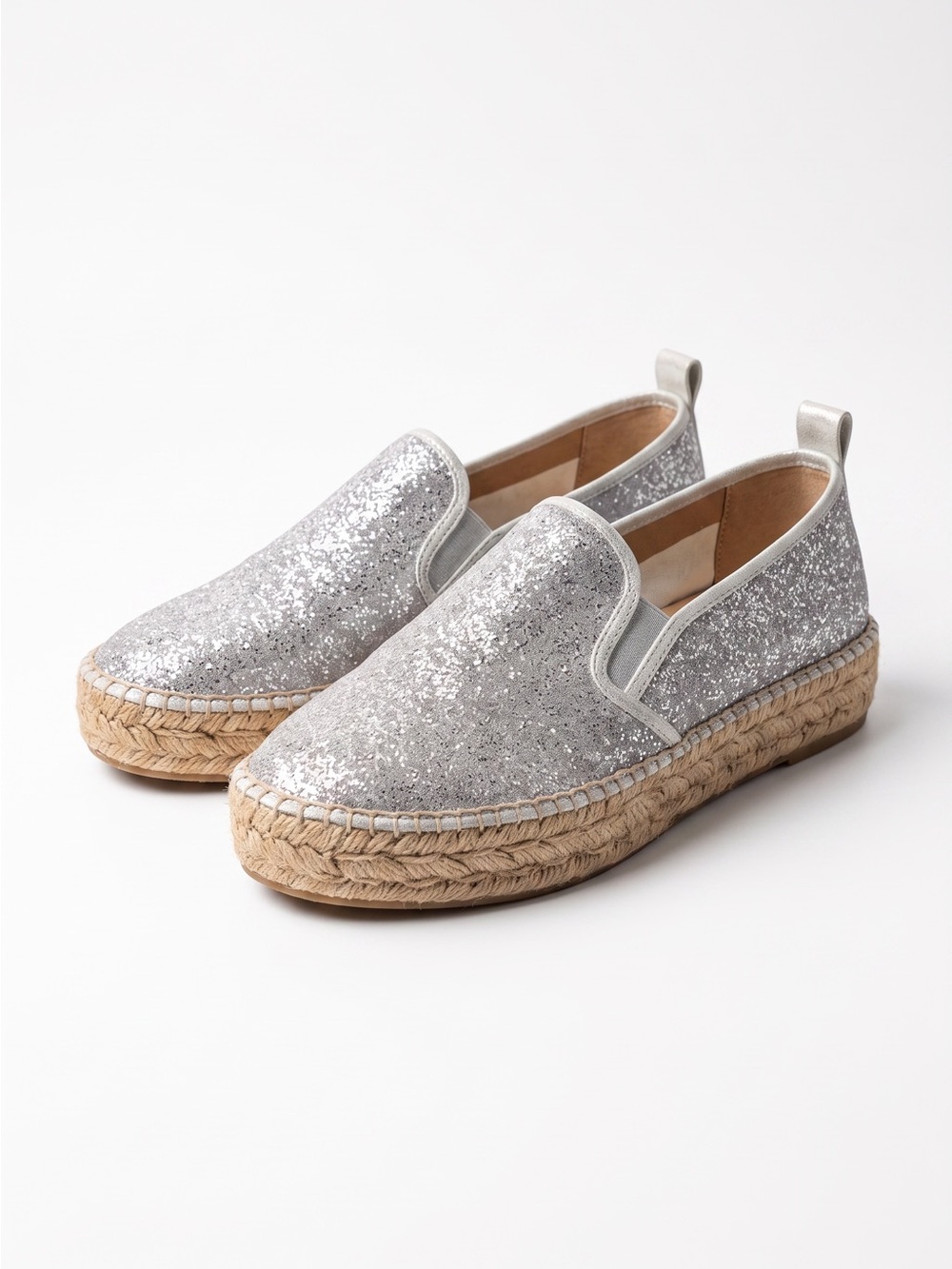 Gaimo Silver Glitter Platform Espadrille Slip On Shoes Made in Spain EU 41 US 10